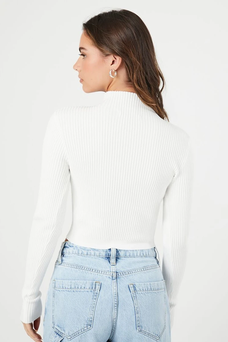 Mock Neck Sweater-Knit Crop Top
