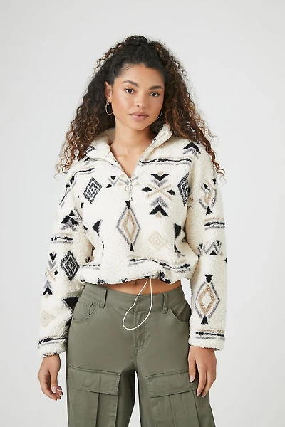 Geo Faux Shearling Half-Zip Pullover