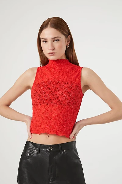 Mock Neck Lace Crop Top