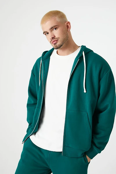 Fleece Drawstring Zip-Up Hoodie