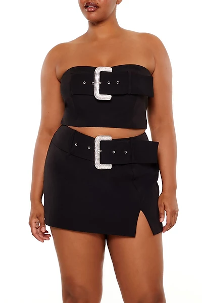 Plus Size Rhinestone Buckle Tube Top
