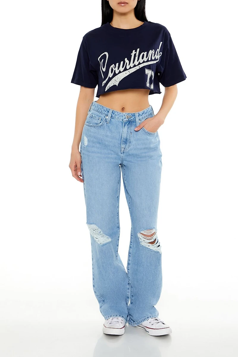 Distressed High-Rise Straight Jeans
