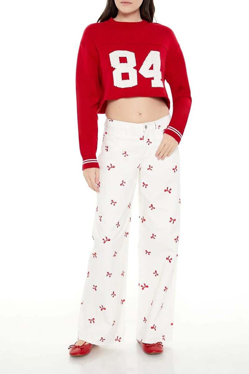 Bow Embroidered Baggy Pants