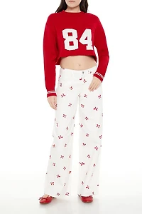 Bow Embroidered Baggy Pants