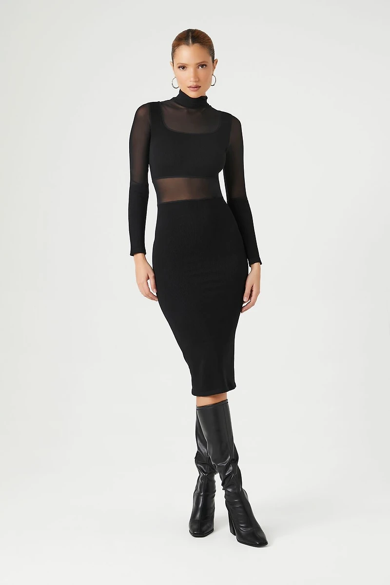 Sheer Combo Bodycon Midi Dress
