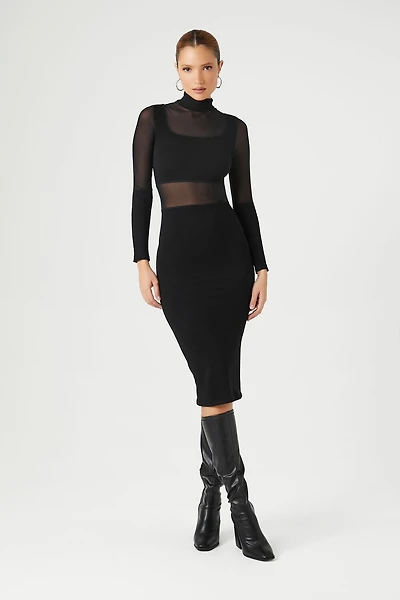Sheer Combo Bodycon Midi Dress