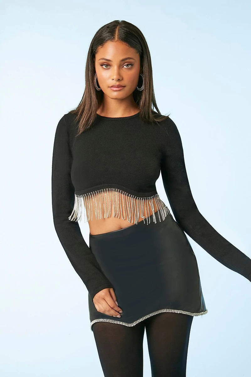 Rhinestone-Trim Mini Skirt