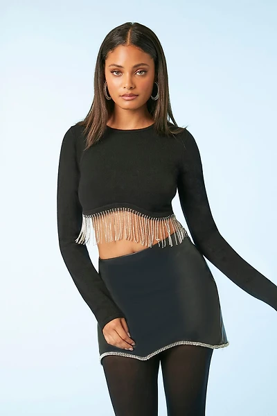 Rhinestone-Trim Mini Skirt