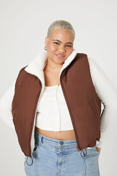 Plus Reversible Faux Shearling Puffer Vest