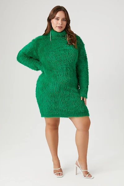 Plus Size Faux Fur Mini Sweater Dress