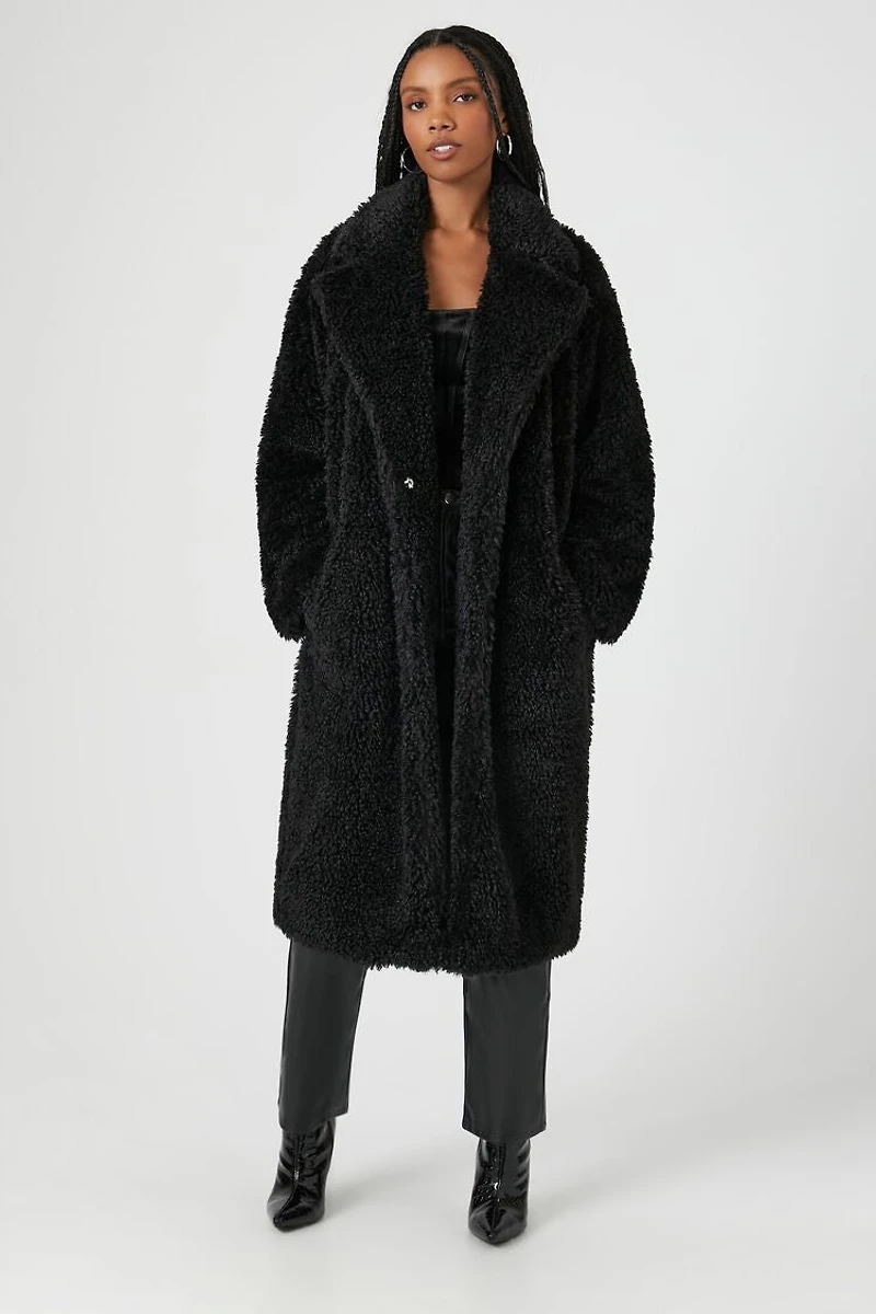 Faux Shearling Duster Coat