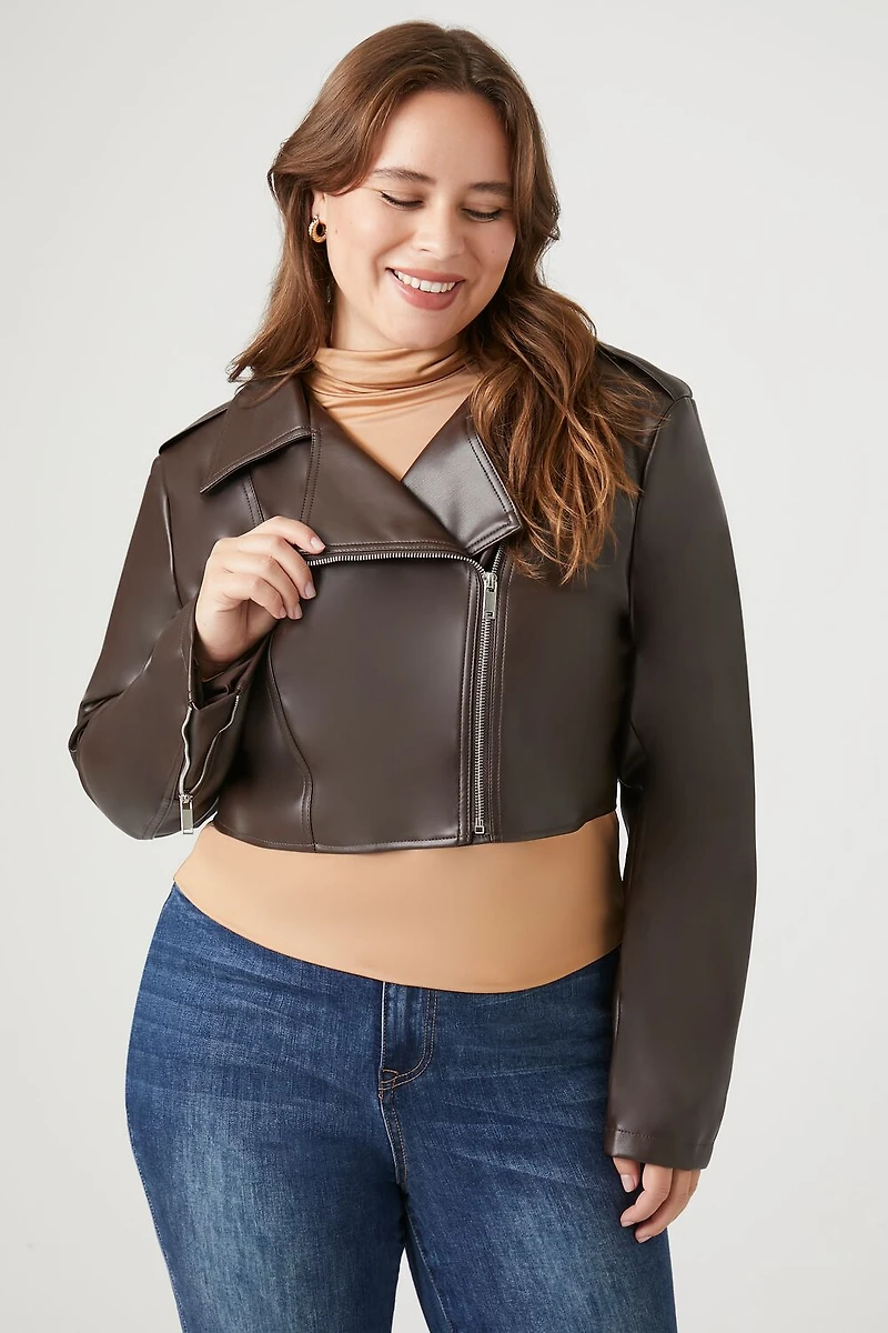 Plus Size Cropped Moto Jacket