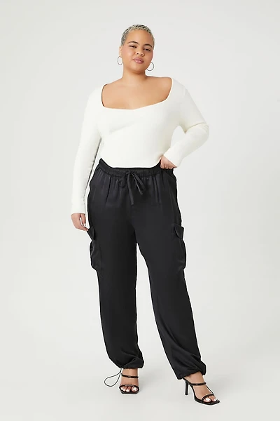 Plus Size Satin Drawstring Cargo Pants