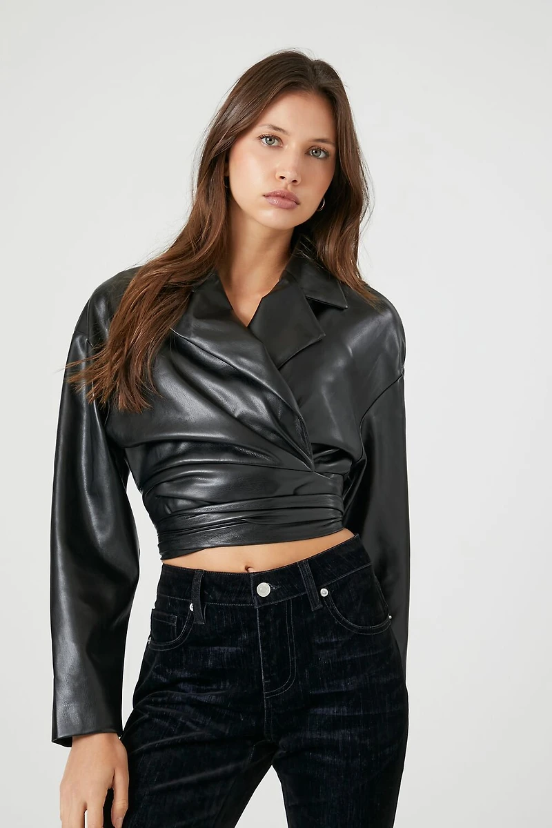 Faux Leather Wrap Moto Jacket
