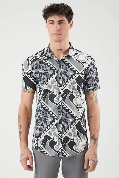 Ornate Print Curved-Hem Shirt