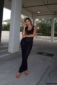 Sheer Bodycon Midi Sweater Dress