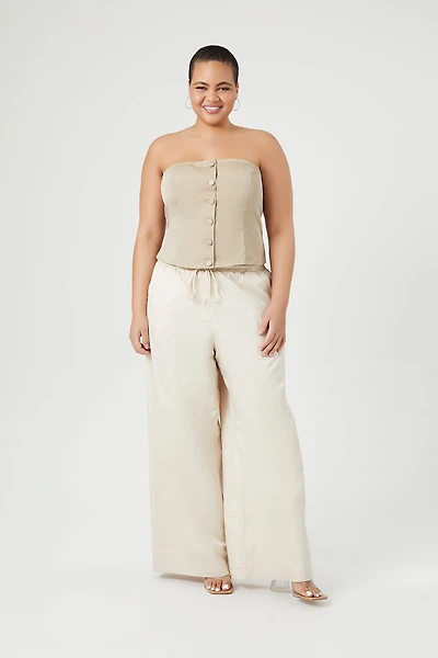 Plus Size Twill Wide-Leg Pants