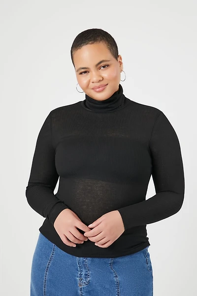Plus Size Ribbed Knit Turtleneck Top