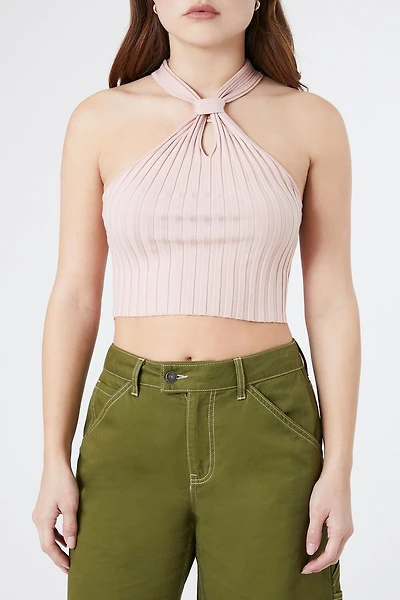 Ribbed Knit Halter Crop Top