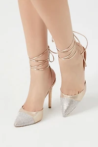 Pointed Rhinestone Lace-Up Heels