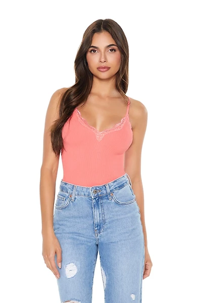 Seamless Lace-Trim Bodysuit