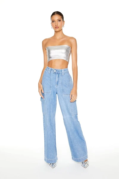 High-Rise Cargo Flare Jeans