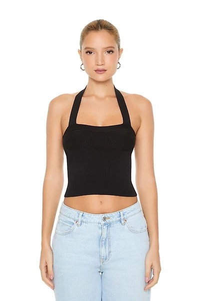 Sweater-Knit Bustier Halter Top