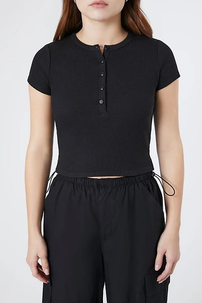 Ribbed Henley Crop Top