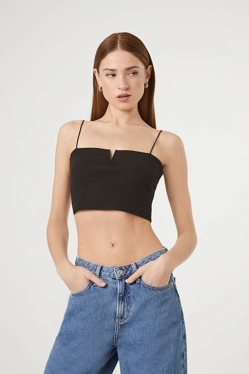 Notched Rib-Knit Cropped Cami