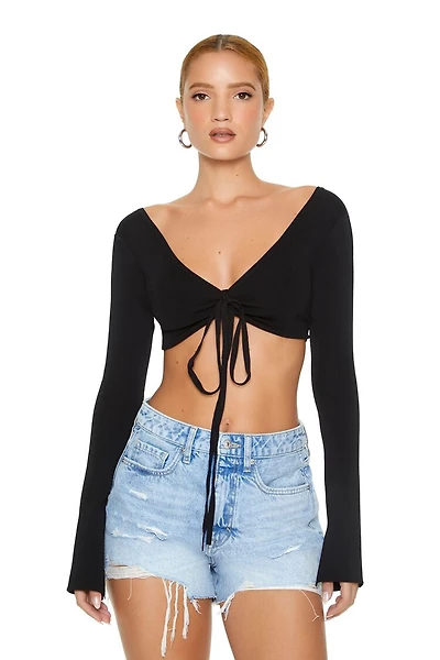 Tie-Front Sweater-Knit Crop Top