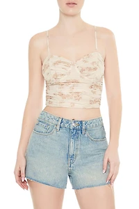 Ruched Mesh Floral Print Cami