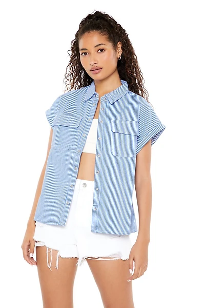 Striped Cap-Sleeve Shirt