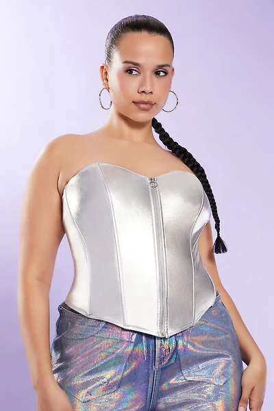 Plus Size Metallic Sweetheart Tube Top