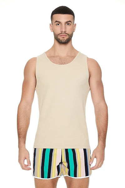 Striped Drawstring Short Inseam Swim Trunks