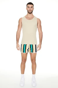 Striped Drawstring Short Inseam Swim Trunks
