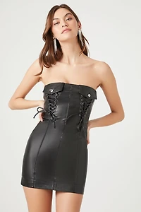 Faux Leather Tube Mini Dress