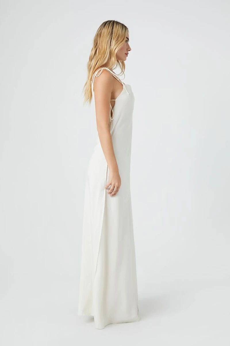 white lace backless dress White Lace Cross Tie Back Dress– UsTrendy main image 1