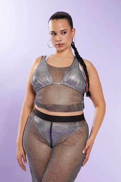 Plus Size Rhinestone Mesh Tank Top
