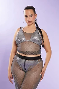 Plus Size Rhinestone Mesh Tank Top