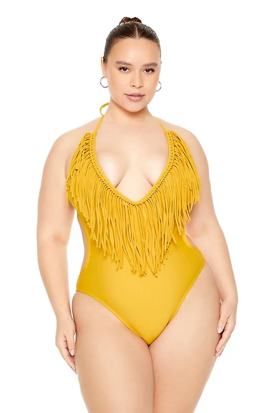 Plus Size Fringe One-Piece Swimsuit