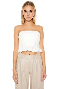 Linen-Blend Flounce Tube Top