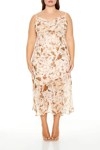 Plus Size Chiffon Floral Print Midi Dress