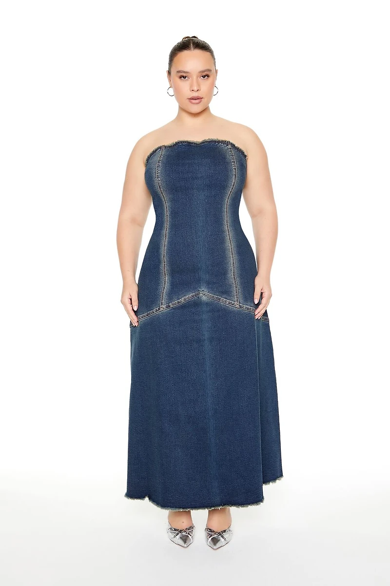 Plus Size Strapless Denim Maxi Dress