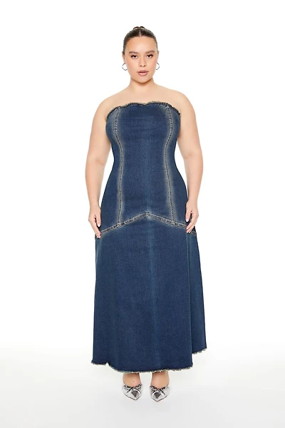 Plus Size Strapless Denim Maxi Dress