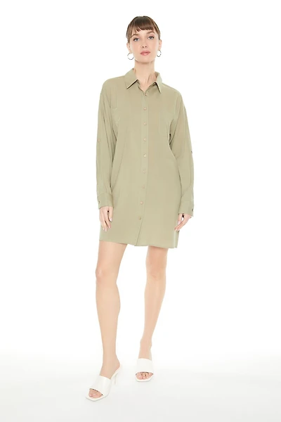 Drop-Sleeve Shift Shirt Dress
