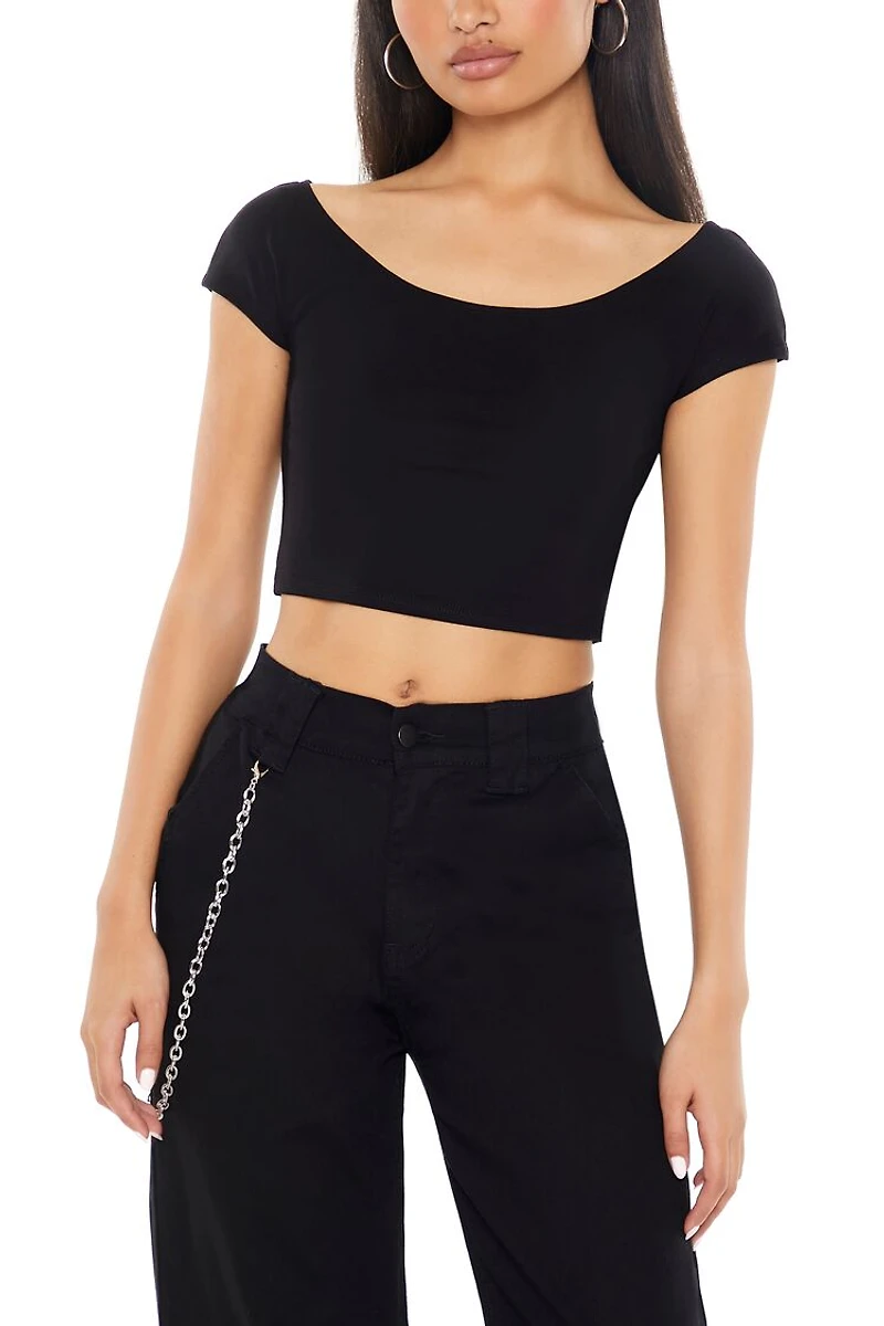 Cropped Boat-Neck Tee