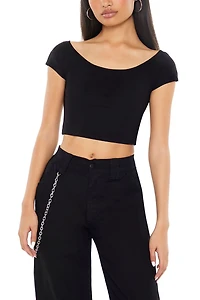 Cropped Boat-Neck Tee