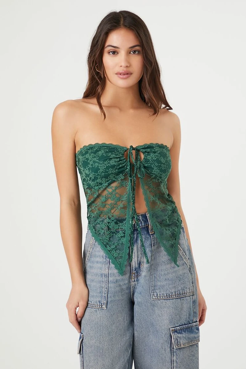 Lace Strapless Split-Hem Top
