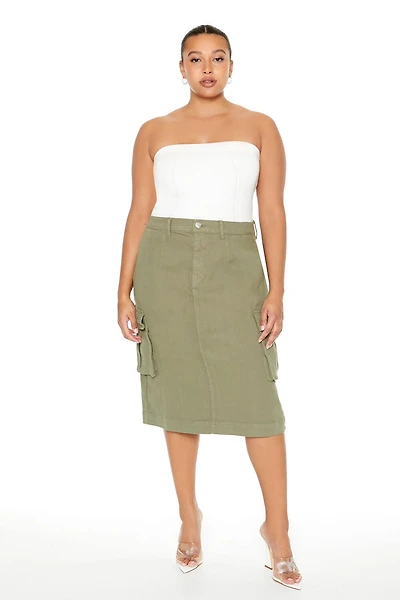 Plus Size Twill Midi Cargo Skirt