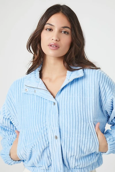 Ribbed Cropped Bomber Jacket